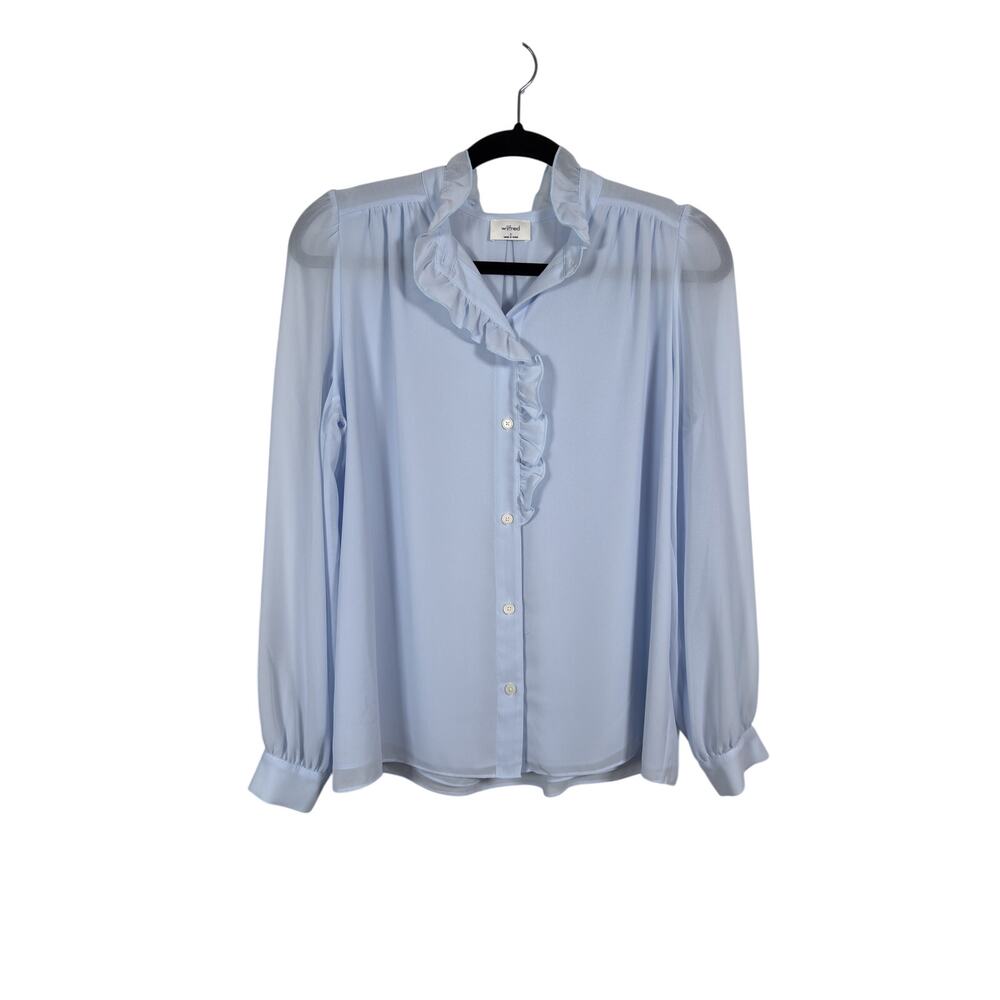 Aritzia Wilfred Valentina Blouse Women Small Light Blue Long Sleeve Sheer Ruffle